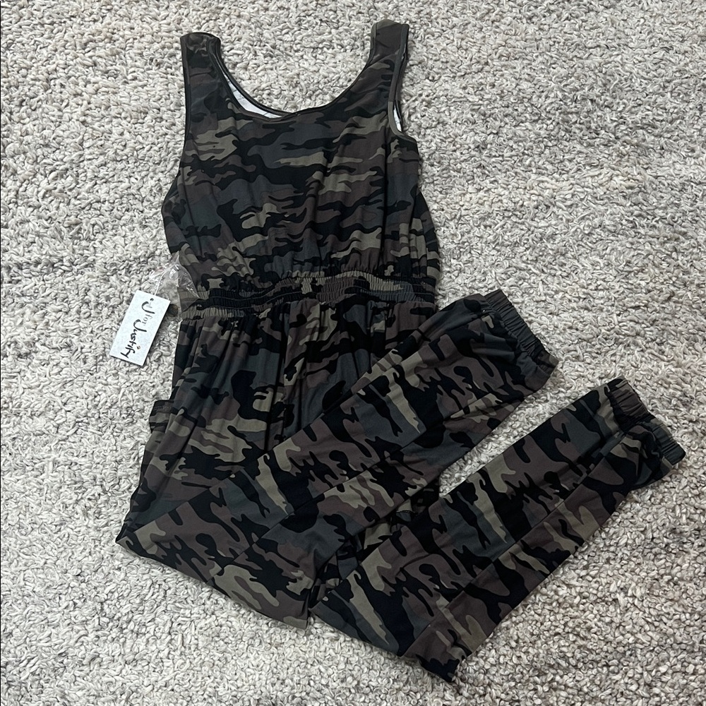 New J for justify romper dark green camouflage